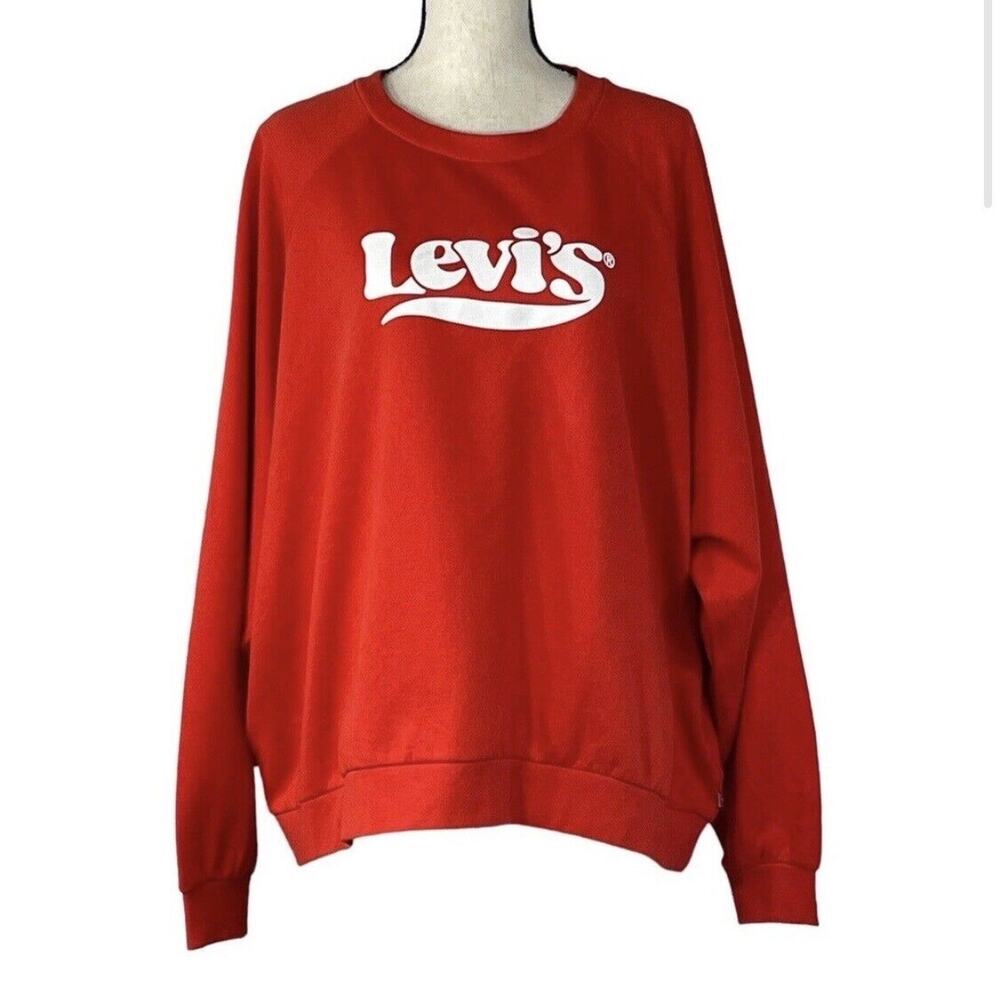 Levi's 1X-Large Sweatshirt Stretch Long Sleeve Red w/ White Logo Womens New